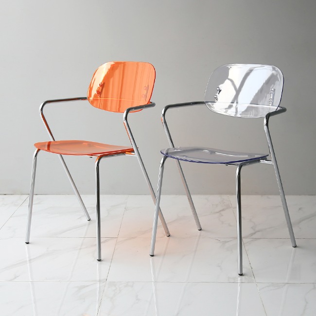 에이비퍼니쳐[리퍼브] 레프 암체어 투명 카페의자 플라스틱 철제 인테리어 디자인 의자